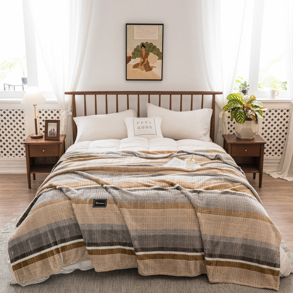 Khaki Plaid Flannel Blanket