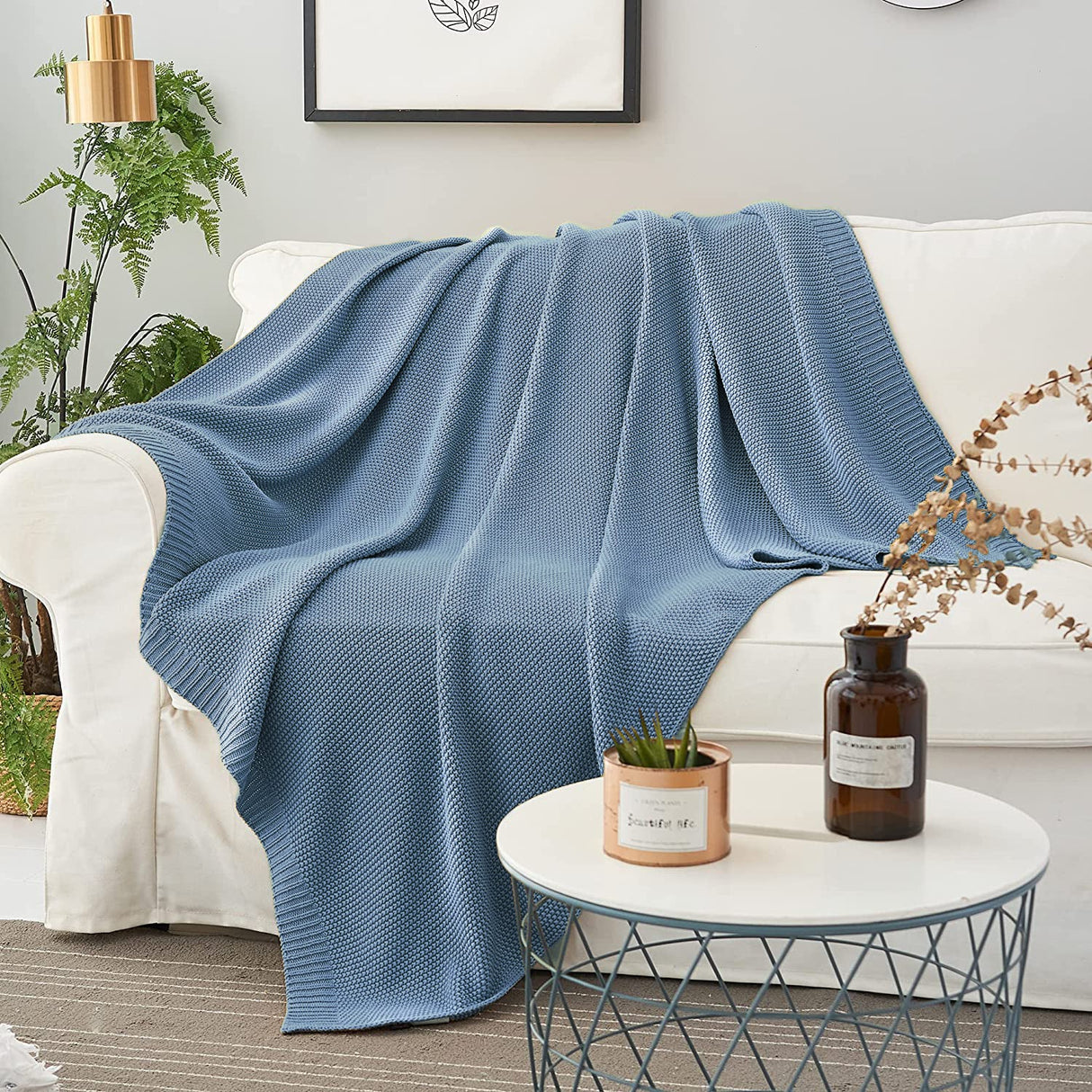 Blue Cozy Fluffy Knit Blanket