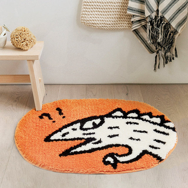 Question Mark White Dinosaur Bath Mat