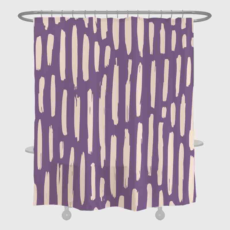 Feblilac Rain Shaped Line Art Purple Ground Shower Curtain with Hooks, Geometric Bathroom Curtains with Ring, Unique Bathroom décor, Boho Shower Curtain, Customized Bathroom Curtains, Extra Long Shower Curtain