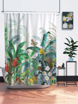 Feblilac Rainforest Floral Shower Curtain with Hooks, Animal Bathroom Curtains with Ring, Unique Bathroom décor, Boho Shower Curtain, Customized Bathroom Curtains, Extra Long Shower Curtain