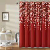 Feblilac White Flowers and Vines Red Ground Shower Curtain with Hooks, Bloom Floral Bathroom Curtains with Ring, Unique Bathroom décor, Boho Shower Curtain, Customized Bathroom Curtains, Extra Long Shower Curtain