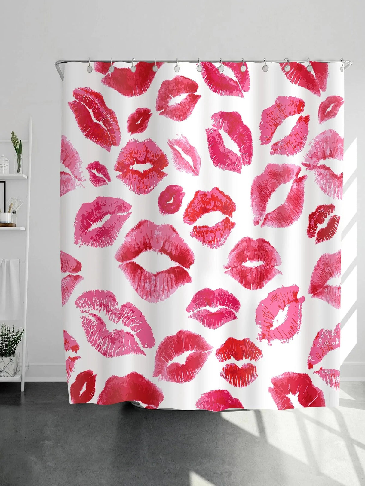 Feblilac Red Lip Shower Curtain with Hooks, Animal Bathroom Curtains with Ring, Unique Bathroom décor, Boho Shower Curtain, Customized Bathroom Curtains, Extra Long Shower Curtain