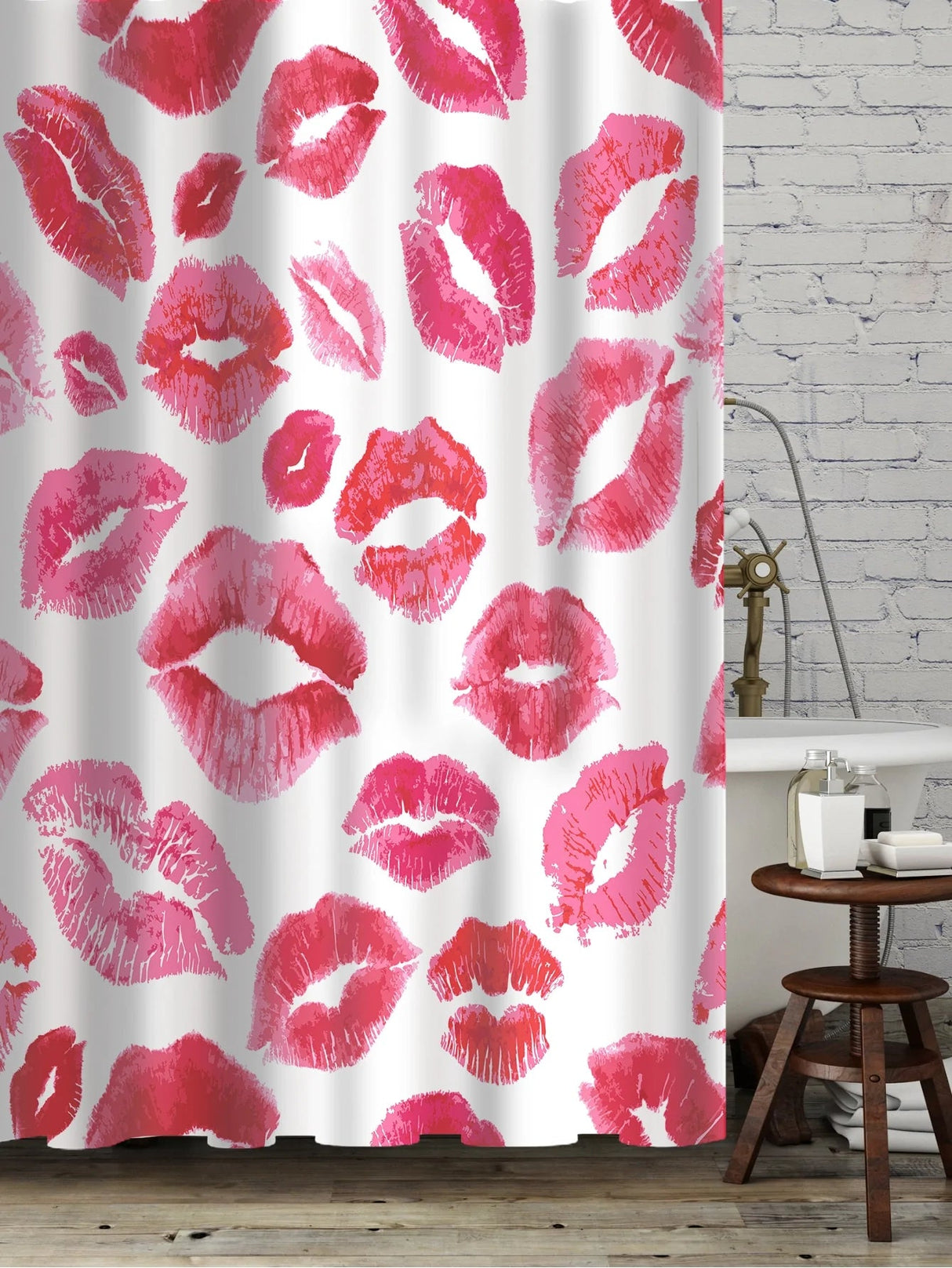 Feblilac Red Lip Shower Curtain with Hooks, Animal Bathroom Curtains with Ring, Unique Bathroom décor, Boho Shower Curtain, Customized Bathroom Curtains, Extra Long Shower Curtain