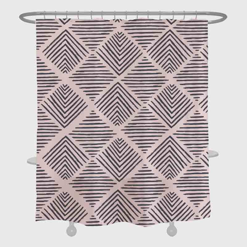 Feblilac Rhomboid Shaped Line Art Pale Pinkish Purple Ground Shower Curtain with Hooks, Geometric Bathroom Curtains with Ring, Unique Bathroom décor, Boho Shower Curtain, Customized Bathroom Curtains, Extra Long Shower Curtain