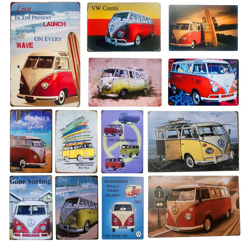 Vintage Minibus Trip Metal Posters