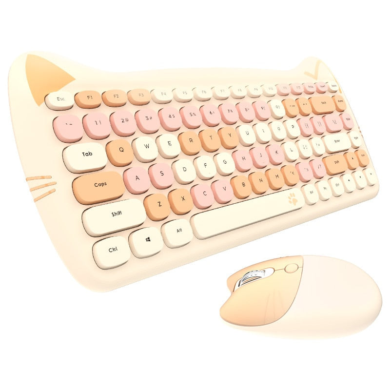 Cute Cat Wireless Keyboard Set