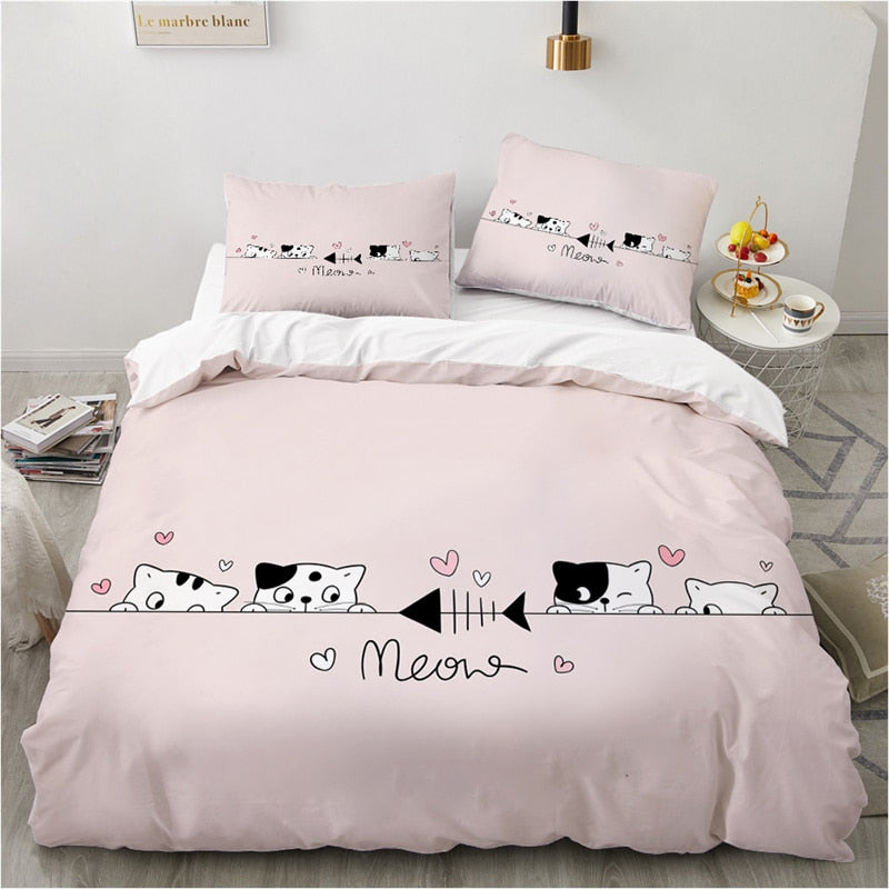 Cute 3D Cat Duvet Cover Bedding Set