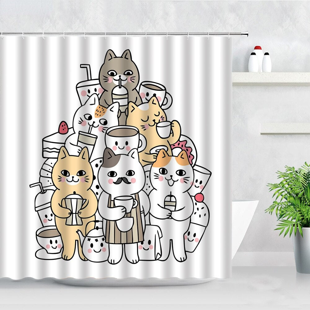 Cute Cat Cartoon Shower Curtain