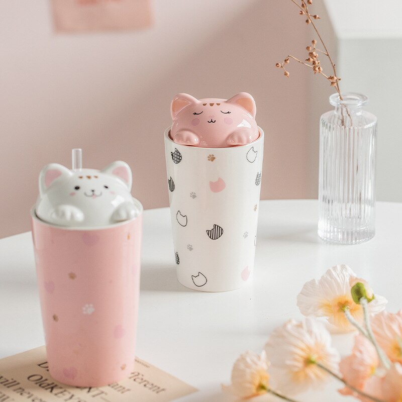 Cute Cat Mug With Lid