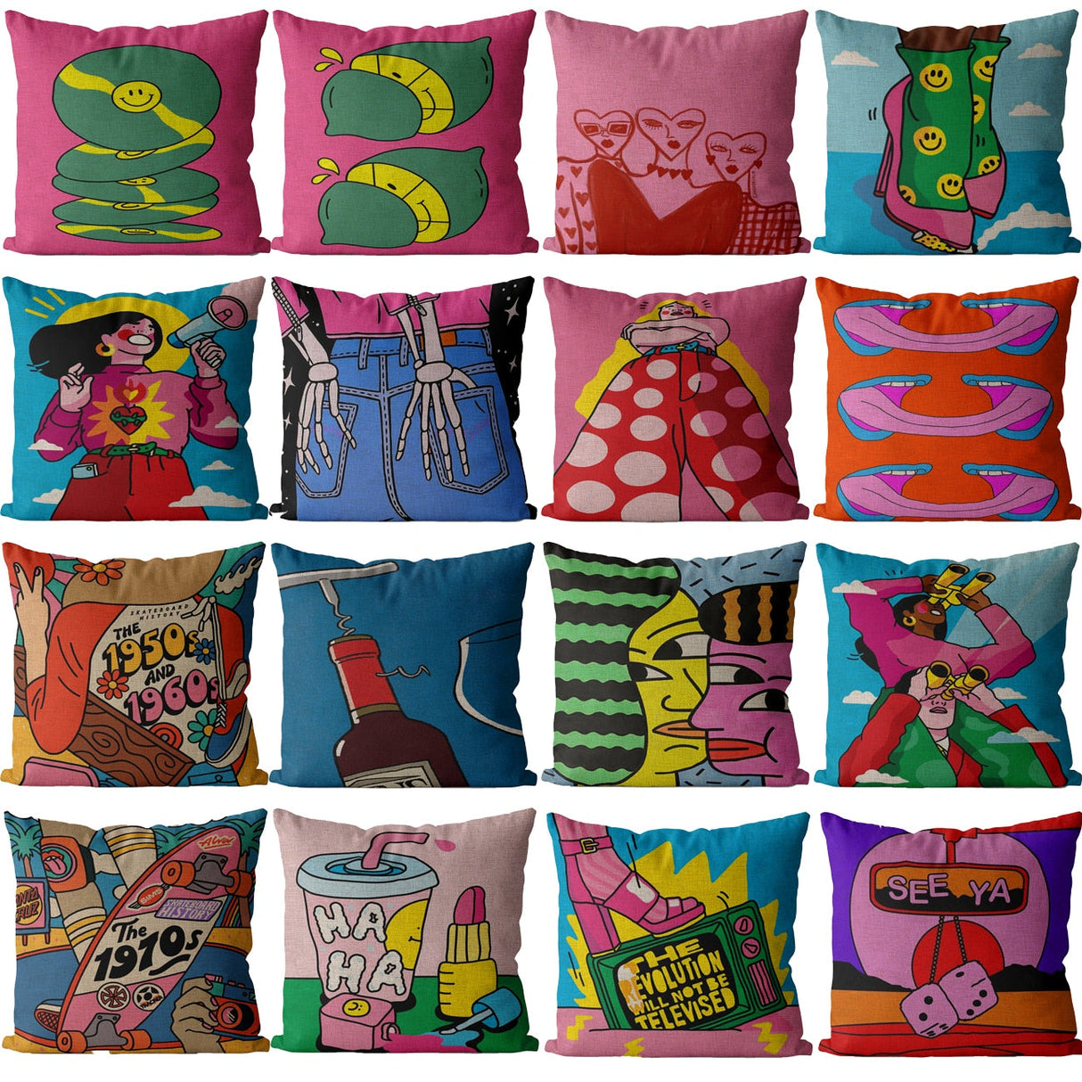 Indie Cartoon Patterns Pillow Case