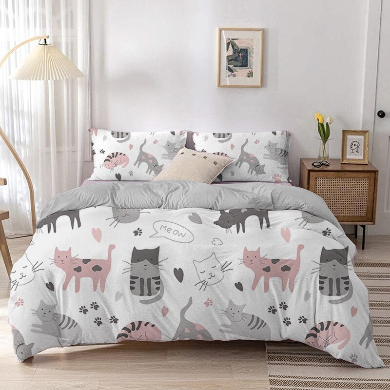 Cartoon Cat Duvet Bedding Set