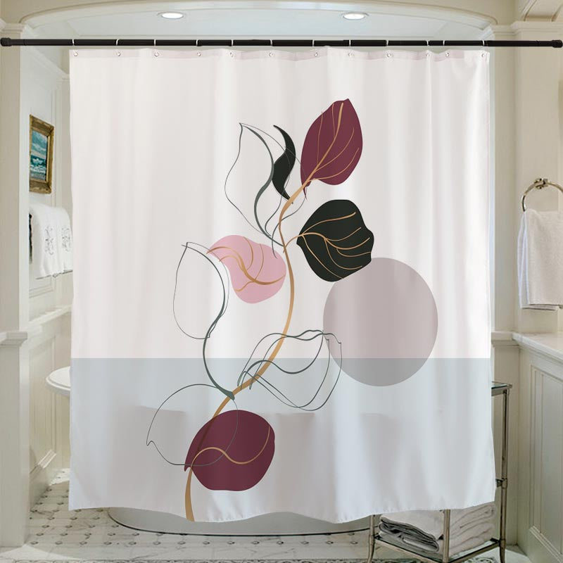 Pink Purple Leaves and Grey Moon Shower Curtain