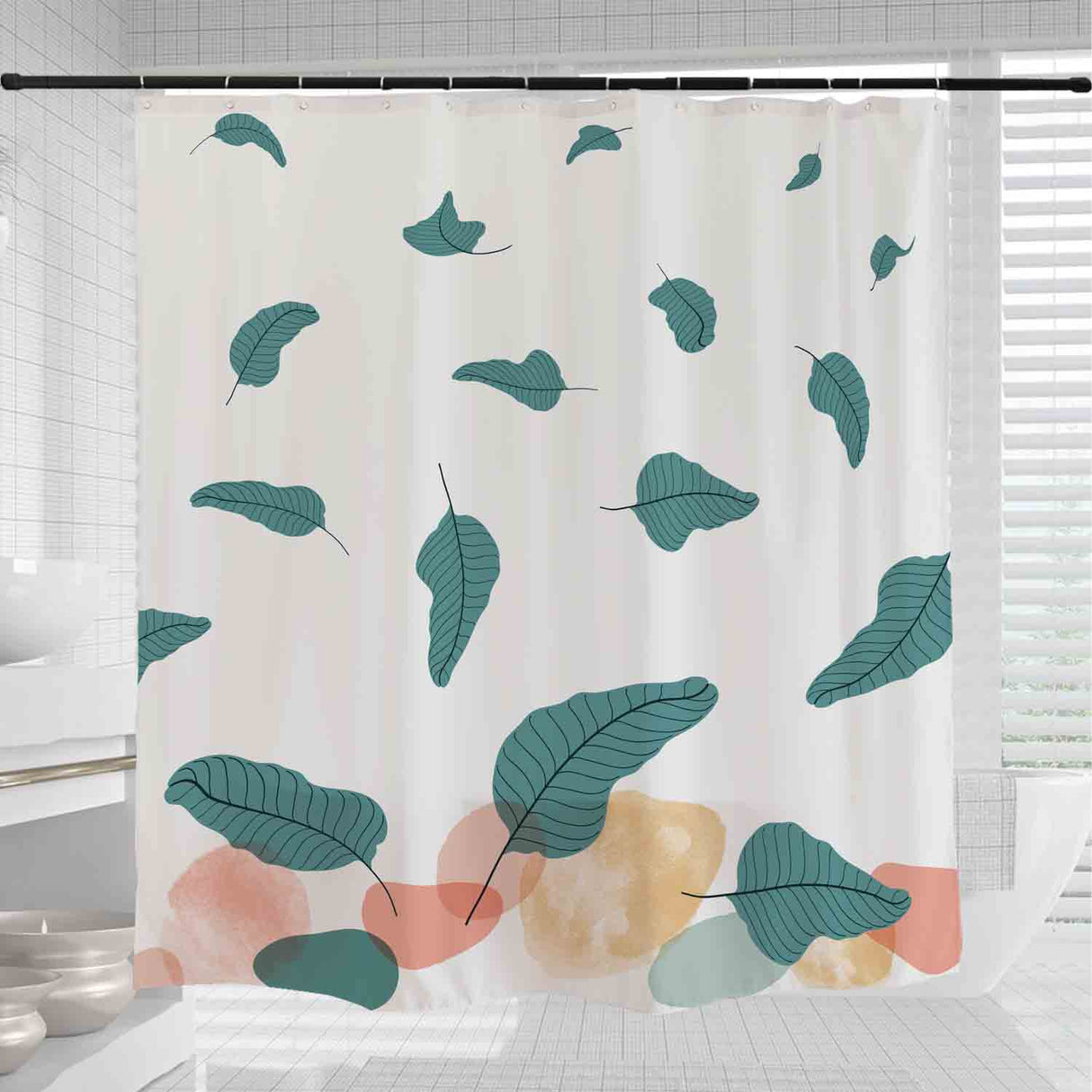 Falling Green Leaves Shower Curtain