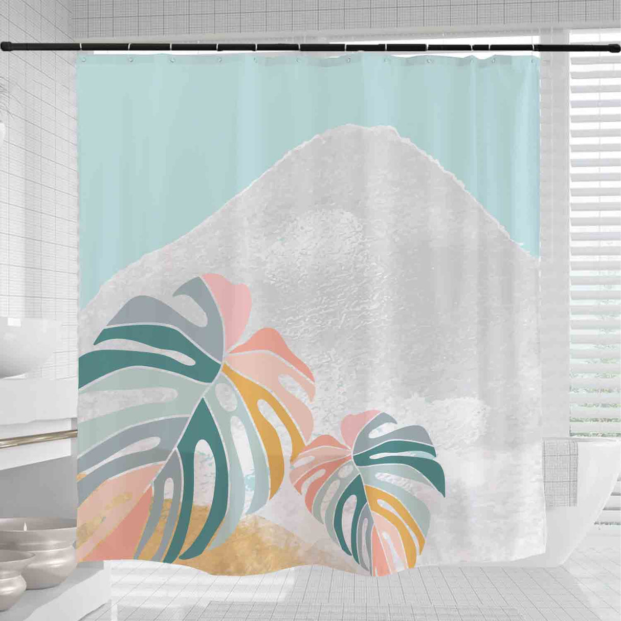 Abstract Snow Mountain and Leaves Shower Curtain