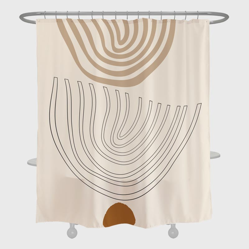 Feblilac Abstract Circle Line and Balance Shower Curtain with Hooks, Bathroom Curtains with Ring, Unique Bathroom décor, Boho Shower Curtain, Customized Bathroom Curtains, Extra Long Shower Curtain