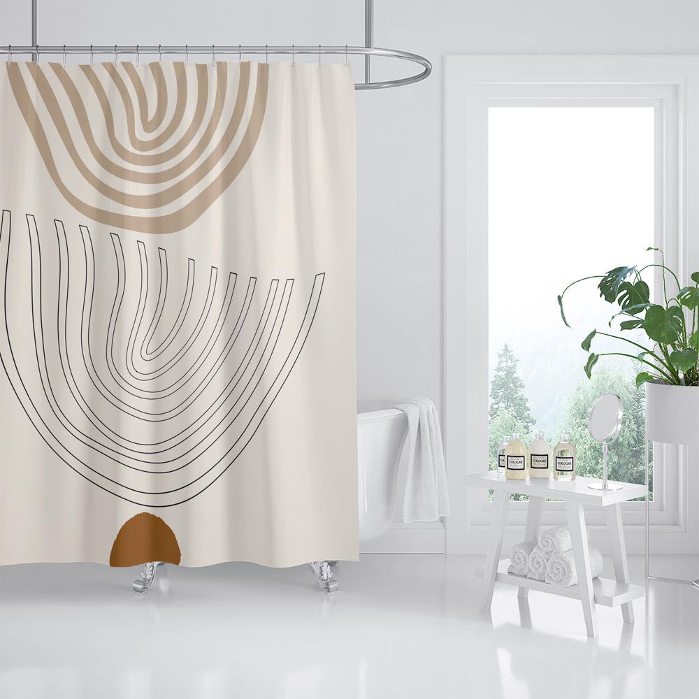 Feblilac Abstract Circle Line and Balance Shower Curtain with Hooks, Bathroom Curtains with Ring, Unique Bathroom décor, Boho Shower Curtain, Customized Bathroom Curtains, Extra Long Shower Curtain