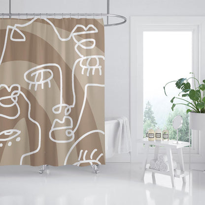 Feblilac Abstract Face Shower Curtain with Hooks, Bathroom Curtains with Ring, Unique Bathroom décor, Boho Shower Curtain, Customized Bathroom Curtains, Extra Long Shower Curtain
