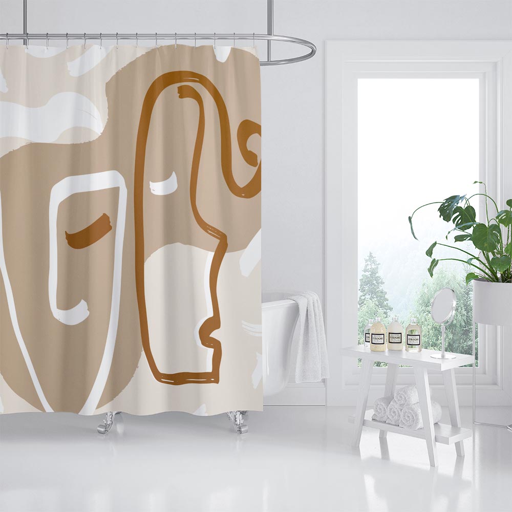 Feblilac Abstract Lines Shower Curtain with Hooks, Bathroom Curtains with Ring, Unique Bathroom décor, Boho Shower Curtain, Customized Bathroom Curtains, Extra Long Shower Curtain