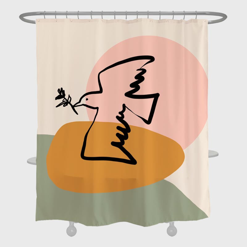 Feblilac Abstract Bird Stone and Mountain  with Hooks, Bathroom Curtains with Ring, Unique Bathroom décor, Boho Shower Curtain, Customized Bathroom Curtains, Extra Long Shower Curtain