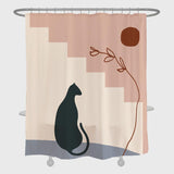 Feblilac Black Cat and Stairs Shower Curtain with Hooks, Bathroom Curtains with Ring, Unique Bathroom décor, Boho Shower Curtain, Customized Bathroom Curtains, Extra Long Shower Curtain