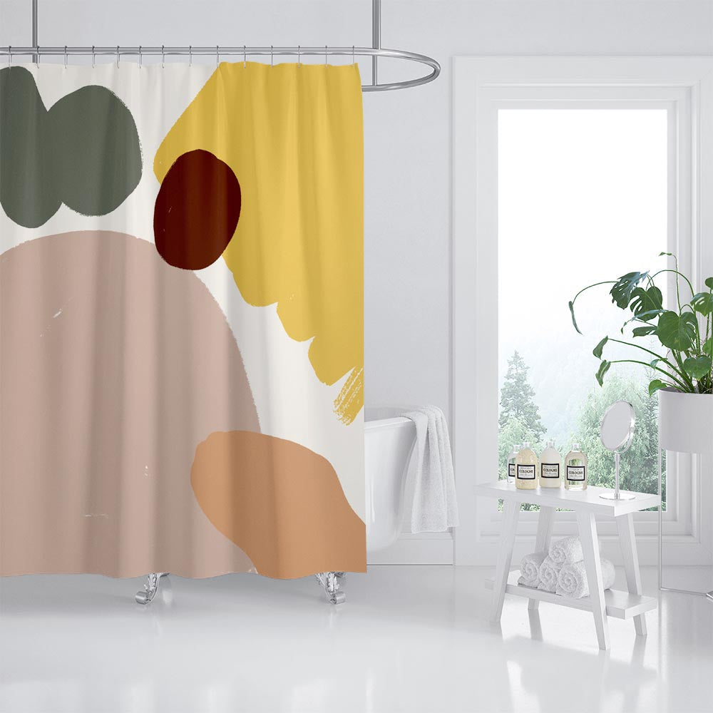 Feblilac Abstract Art Block Shower Curtain with Hooks, Bathroom Curtains with Ring, Unique Bathroom décor, Boho Shower Curtain, Customized Bathroom Curtains, Extra Long Shower Curtain