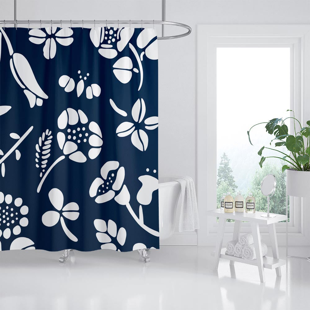 Feblilac Blue Ground Flower Garden Shower Curtain with Hooks, Bathroom Curtains with Ring, Unique Bathroom décor, Boho Shower Curtain, Customized Bathroom Curtains, Extra Long Shower Curtain