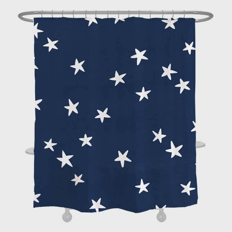 Feblilac Blue Ground Star Shower Curtain with Hooks, Bathroom Curtains with Ring, Unique Bathroom décor, Boho Shower Curtain, Customized Bathroom Curtains, Extra Long Shower Curtain