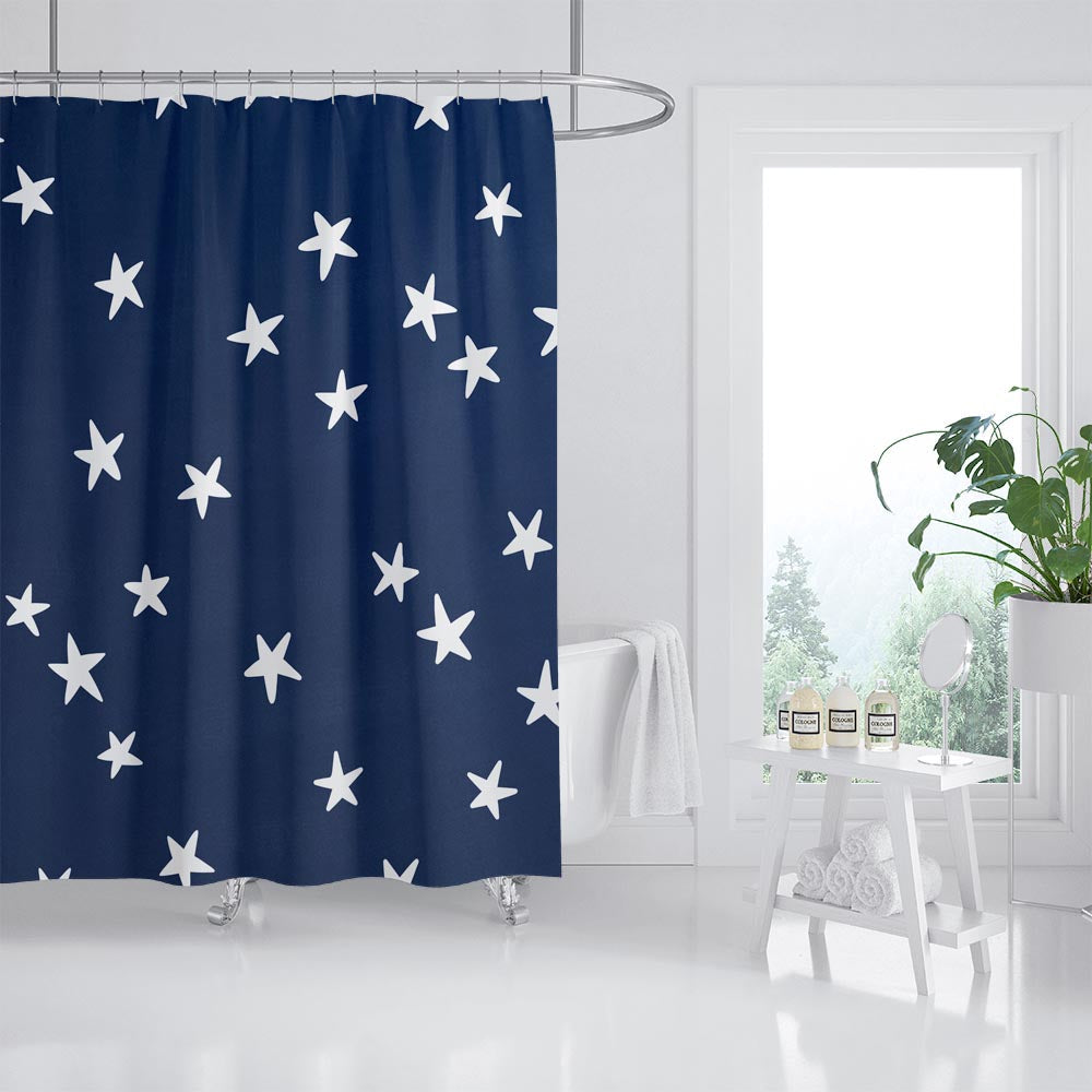 Feblilac Blue Ground Star Shower Curtain with Hooks, Bathroom Curtains with Ring, Unique Bathroom décor, Boho Shower Curtain, Customized Bathroom Curtains, Extra Long Shower Curtain