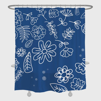 Feblilac Blue Little Flowers Shower Curtain with Hooks, Bathroom Curtains with Ring, Unique Bathroom décor, Boho Shower Curtain, Customized Bathroom Curtains, Extra Long Shower Curtain