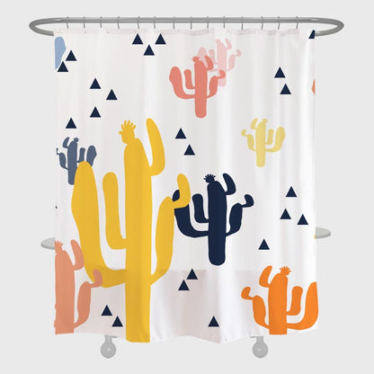 Feblilac Colorful Cute Little Cactus Shower Curtain with Hooks, Bathroom Curtains with Ring, Unique Bathroom décor, Boho Shower Curtain, Customized Bathroom Curtains, Extra Long Shower Curtain