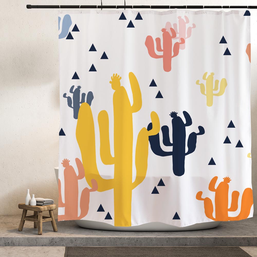 Feblilac Colorful Cute Little Cactus Shower Curtain with Hooks, Bathroom Curtains with Ring, Unique Bathroom décor, Boho Shower Curtain, Customized Bathroom Curtains, Extra Long Shower Curtain