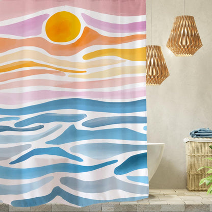 Feblilac Colored Sunrise Shower Curtain with Hooks, Bathroom Curtains with Ring, Unique Bathroom décor, Boho Shower Curtain, Customized Bathroom Curtains, Extra Long Shower Curtain
