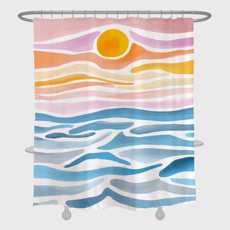 Feblilac Colored Sunrise Shower Curtain with Hooks, Bathroom Curtains with Ring, Unique Bathroom décor, Boho Shower Curtain, Customized Bathroom Curtains, Extra Long Shower Curtain