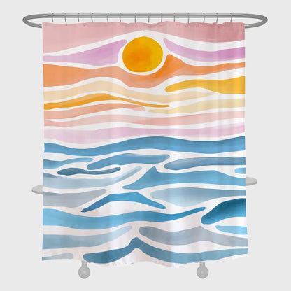 Feblilac Colored Sunrise Shower Curtain with Hooks, Bathroom Curtains with Ring, Unique Bathroom décor, Boho Shower Curtain, Customized Bathroom Curtains, Extra Long Shower Curtain