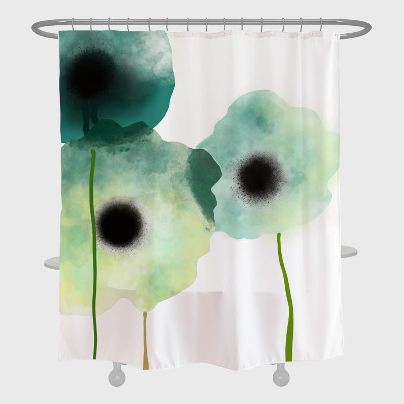 Feblilac Abstract Art Green Three Flowers Shower Curtain with Hooks, Art Bathroom Curtains with Ring, Unique Bathroom décor, Boho Shower Curtain, Customized Bathroom Curtains, Extra Long Shower Curtain