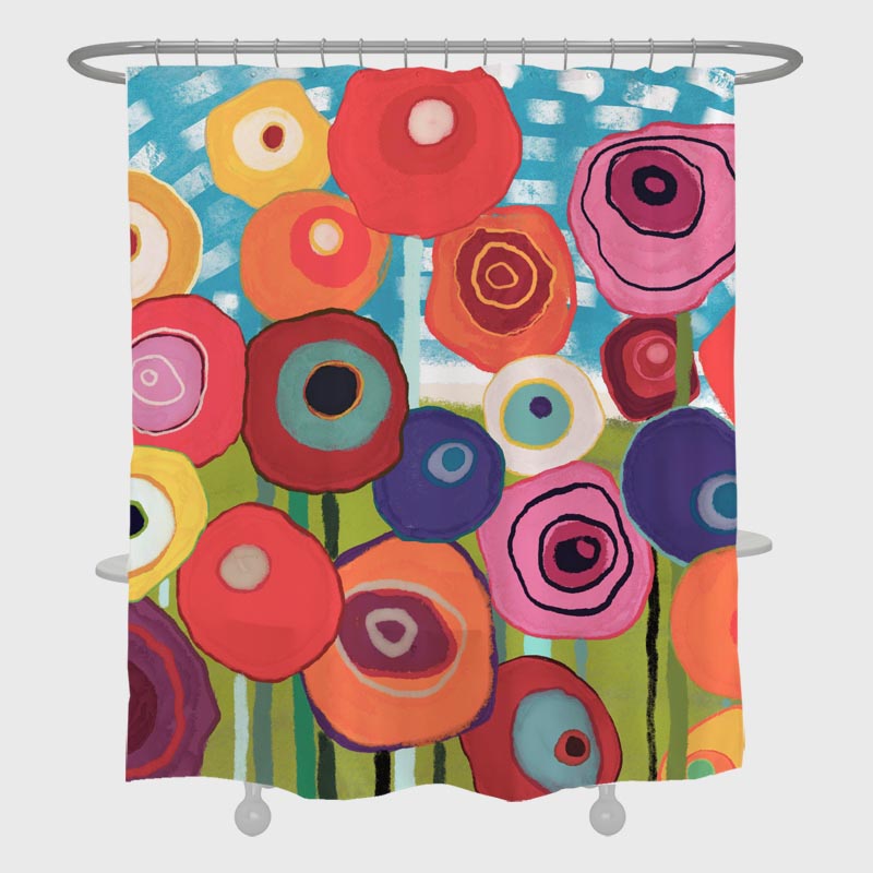 Feblilac Colorful Flower Garden Shower Curtain with Hooks, Art Bathroom Curtains with Ring, Unique Bathroom décor, Boho Shower Curtain, Customized Bathroom Curtains, Extra Long Shower Curtain