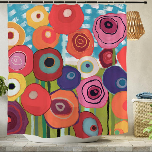 Feblilac Colorful Flower Garden Shower Curtain with Hooks, Art Bathroom Curtains with Ring, Unique Bathroom décor, Boho Shower Curtain, Customized Bathroom Curtains, Extra Long Shower Curtain