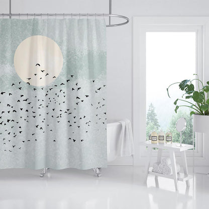 Feblilac Birds and Moon Shower Curtain with Hooks, Bathroom Curtains with Ring, Unique Bathroom décor, Boho Shower Curtain, Customized Bathroom Curtains, Extra Long Shower Curtain