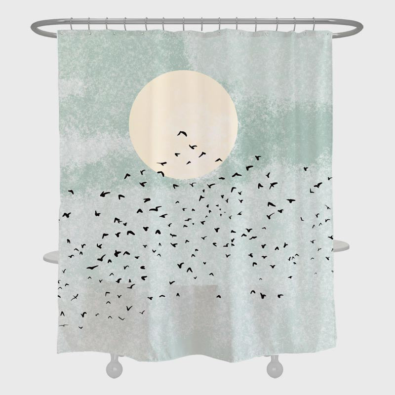 Feblilac Birds and Moon Shower Curtain with Hooks, Bathroom Curtains with Ring, Unique Bathroom décor, Boho Shower Curtain, Customized Bathroom Curtains, Extra Long Shower Curtain