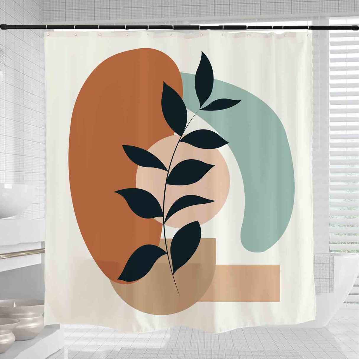 Minimalist Plants Natural Tones  Art Block Abstract Shower Curtain