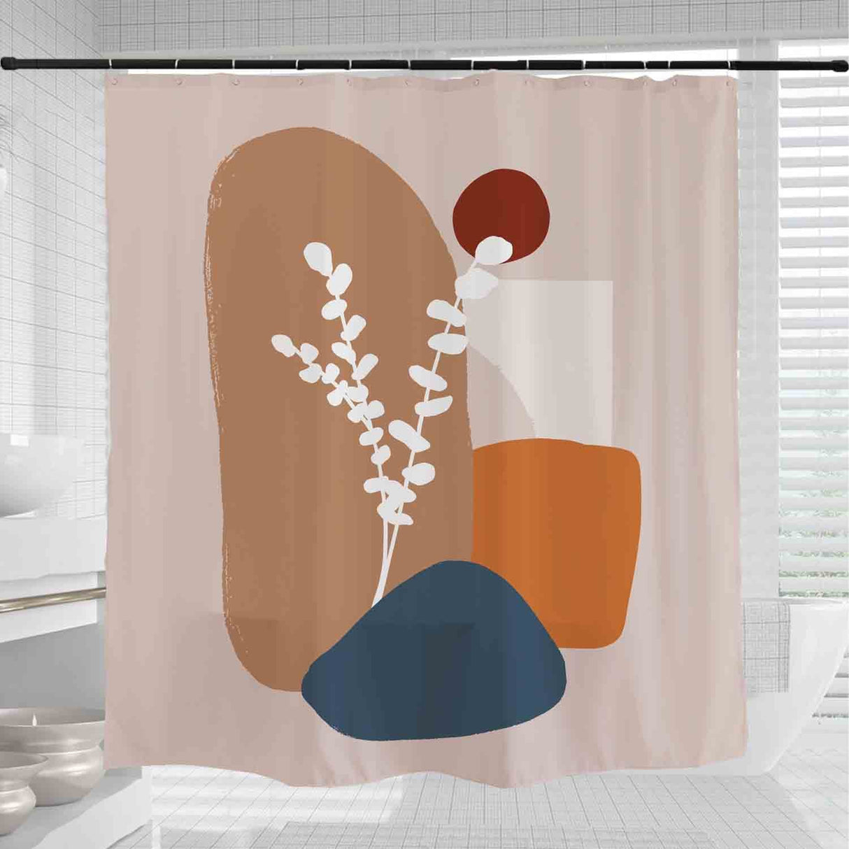 Art Block Abstract White Plant Shower Curtain
