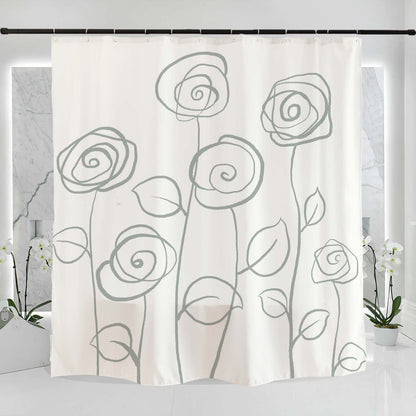 Feblilac Black and White Flower Curtain with Hooks, Line Art Bathroom Curtains with Ring, Unique Bathroom décor, Boho Shower Curtain, Customized Bathroom Curtains, Extra Long Shower Curtain