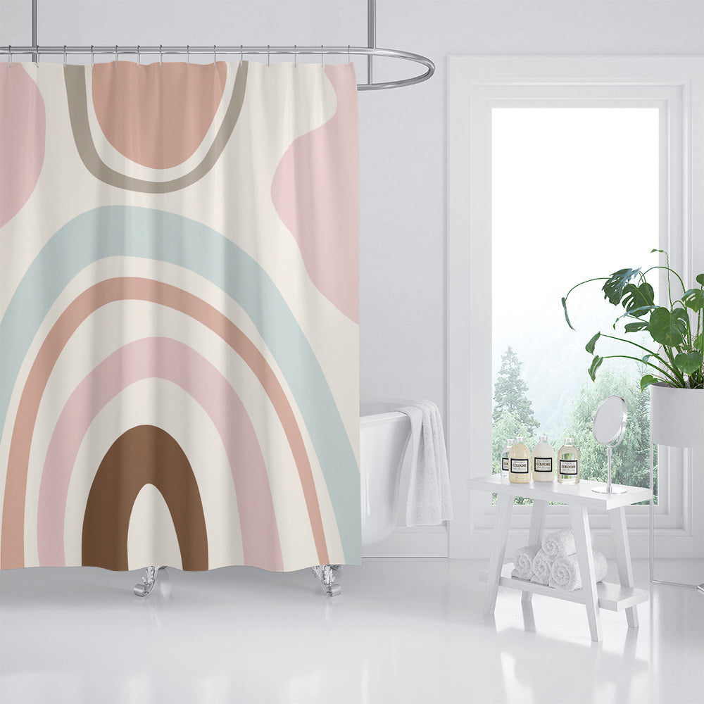 Feblilac Abstract Art Pink Blocks and Lines Shower Curtain with Hooks, Bathroom Curtains with Ring, Unique Bathroom décor, Boho Shower Curtain, Customized Bathroom Curtains, Extra Long Shower Curtain