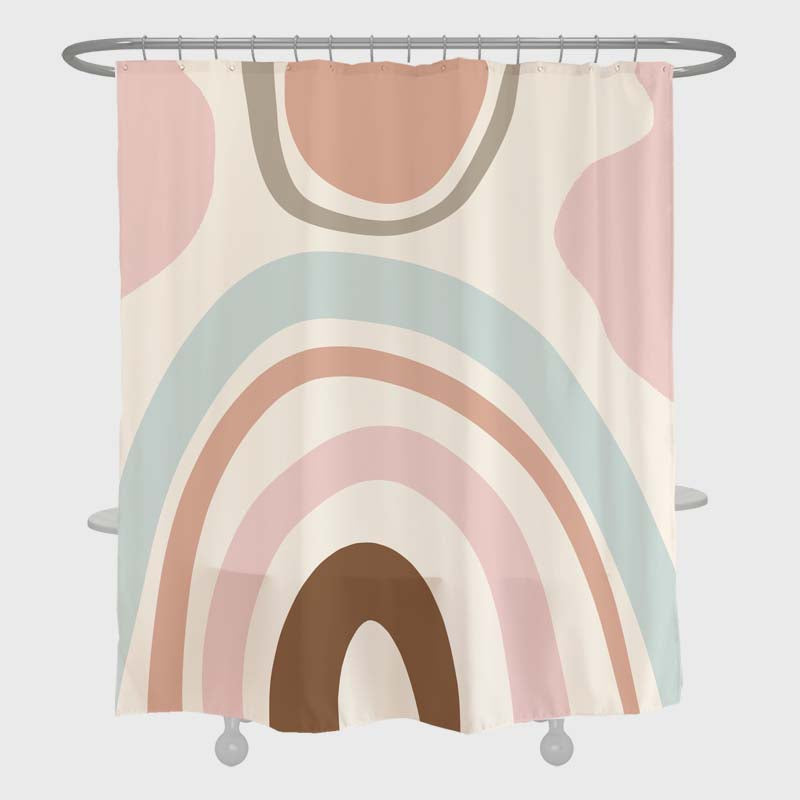 Feblilac Abstract Art Pink Blocks and Lines Shower Curtain with Hooks, Bathroom Curtains with Ring, Unique Bathroom décor, Boho Shower Curtain, Customized Bathroom Curtains, Extra Long Shower Curtain
