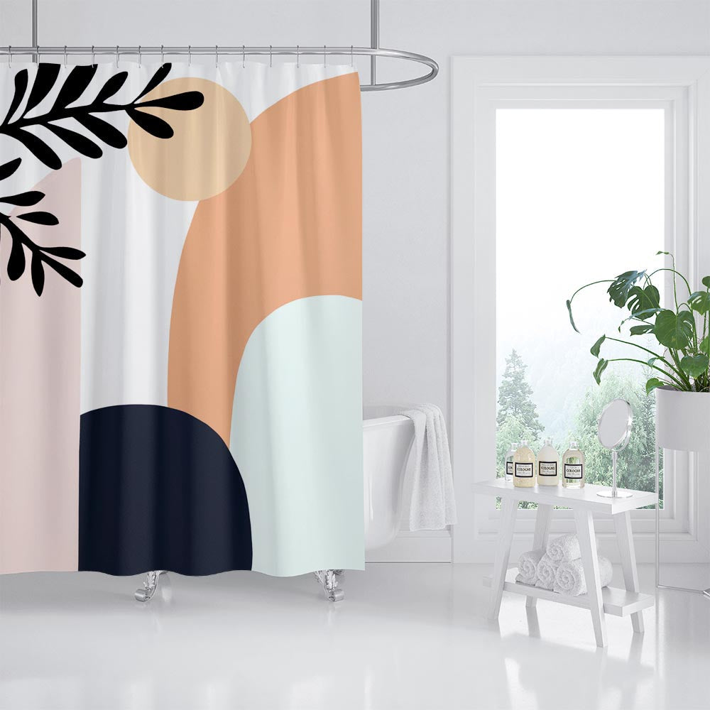 Feblilac Abstract Mountain and Sun Shower Curtain with Hooks, Bathroom Curtains with Ring, Unique Bathroom décor, Boho Shower Curtain, Customized Bathroom Curtains, Extra Long Shower Curtain