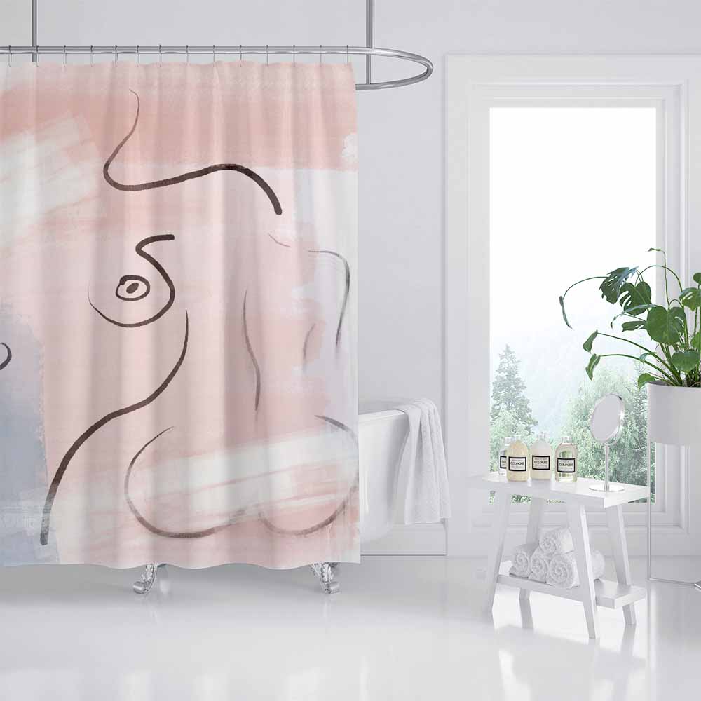 Feblilac Body and Line Art Shower Curtain with Hooks, Art Bathroom Curtains with Ring, Unique Bathroom décor, Boho Shower Curtain, Customized Bathroom Curtains, Extra Long Shower Curtain