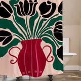 Feblilac Red Vase and Black Tulip Shower Curtain with Hooks, Floral Bathroom Curtains with Ring, Unique Bathroom décor, Boho Shower Curtain, Customized Bathroom Curtains, Extra Long Shower Curtain