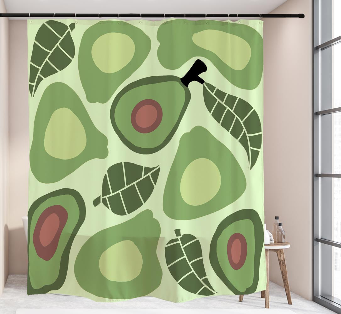 Feblilac Lovely Green avocado Shower Curtain with Hooks, Floral Bathroom Curtains with Ring, Unique Bathroom décor, Boho Shower Curtain, Customized Bathroom Curtains, Extra Long Shower Curtain