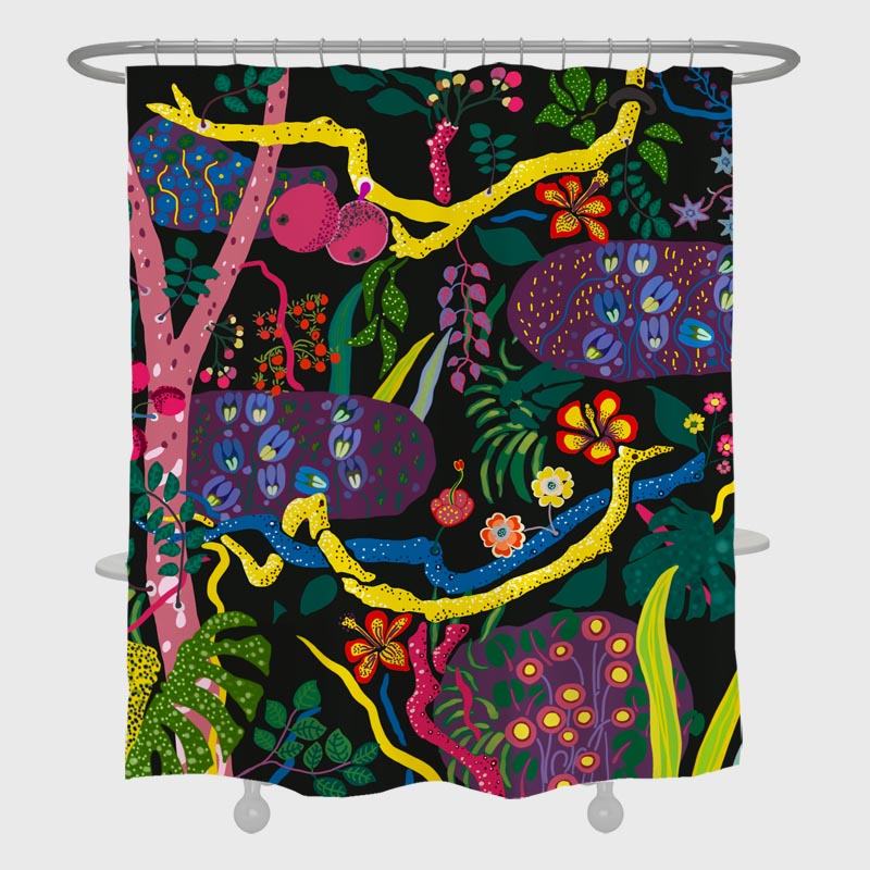 Feblilac Forest Flower Garden Shower Curtain with Hooks, Floral Bathroom Curtains with Ring, Unique Bathroom décor, Boho Shower Curtain, Customized Bathroom Curtains, Extra Long Shower Curtain